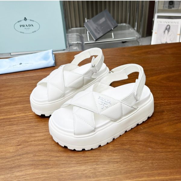 PRADA NAPPA LEATHER CRISSCROSS FLATFORM SANDALS IVORY 1XZ777 038 F0304 F 045