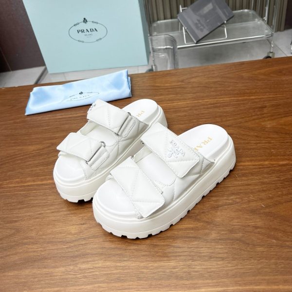 PRADA QUILTED LEATHER PLATFORM SANDALS WHITE