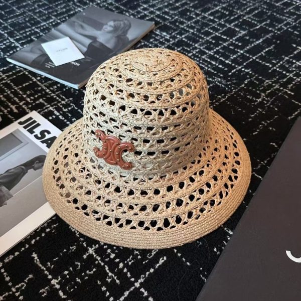 CELINE TRIOMPHE RAFFIA BUCKET HAT NATURAL
