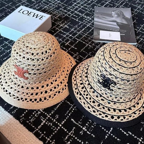 CELINE TRIOMPHE RAFFIA BUCKET HAT NATURAL AND BLACK