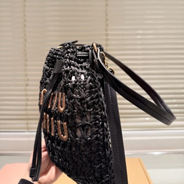 MIUMIU WOVEN FABRIC MINI BAG BLACK 22CM