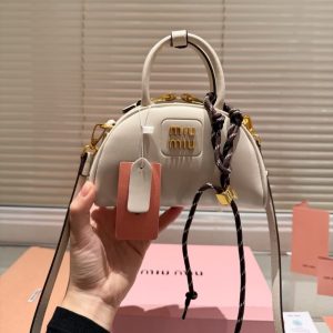MIUMIU LEATHER TOP HANDLE BAG WHITE 18CM