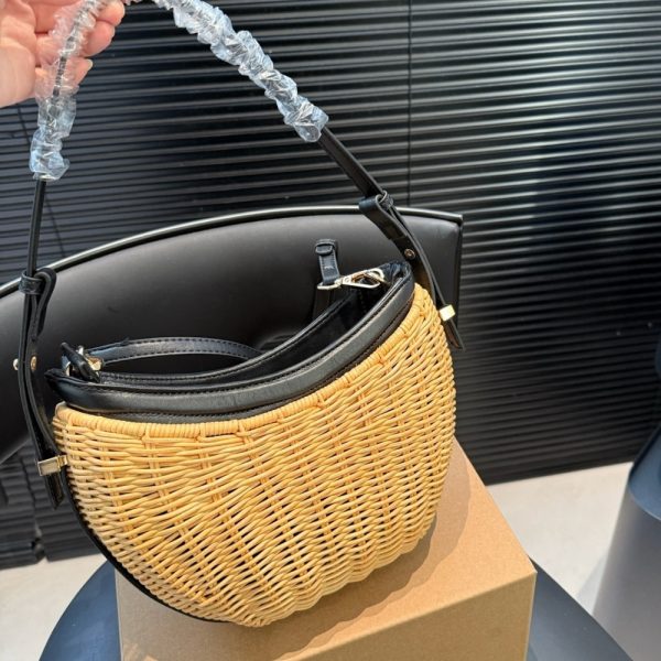 PRADA WICKER AND LEATHER ARQUÉ BAG BLACK 22CM 1BC202 2CYF F0I55 V OOO