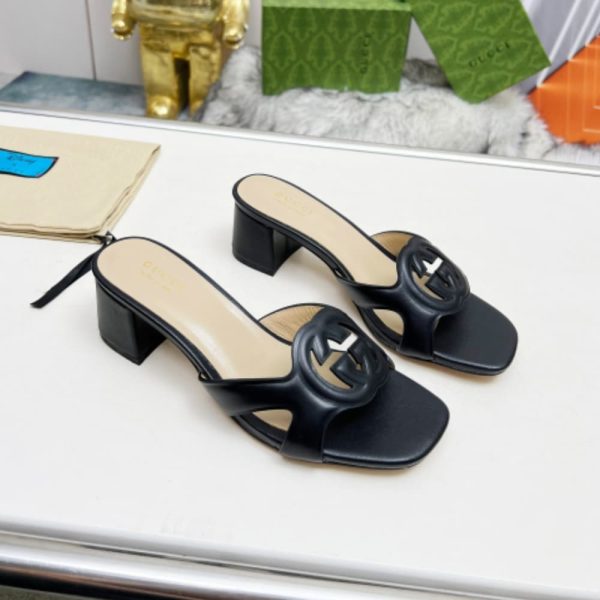 GUCCI WOMEN’S INTERLOCKING G SLIDE SANDAL BLACK 782413 AAAZG 1000
