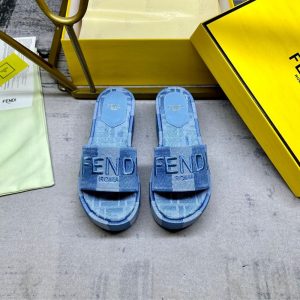 FENDI SUNSHINE FLATFORM SLIDES LIGHT BLUE DENIM  8R8515ASB5F1STD