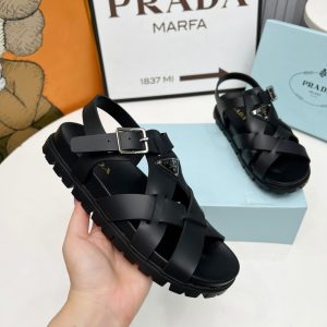 PRADA CRISSCROSS RUBBER SANDALS BLACK 2X3118 3LKK F0002 F G000