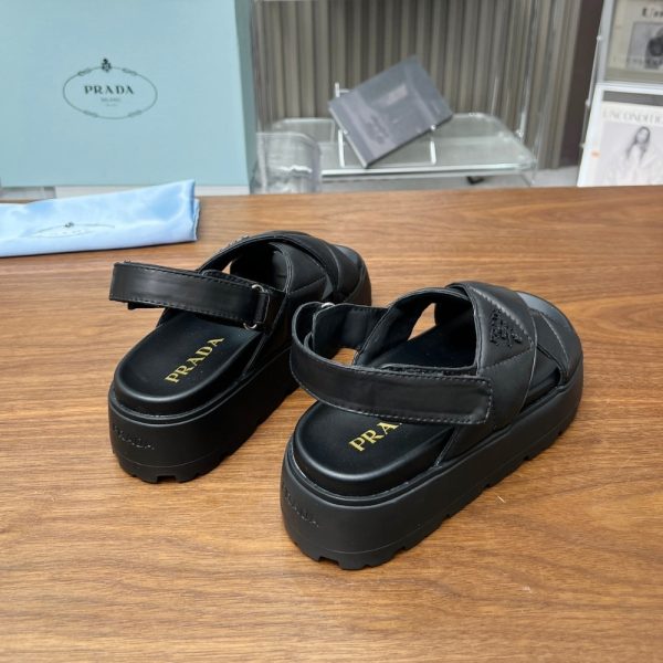 PRADA NAPPA LEATHER CRISSCROSS FLATFORM SANDALS BLACK 1XZ777 038 F0002 F 045