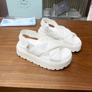 PRADA NAPPA LEATHER CRISSCROSS FLATFORM SANDALS IVORY 1XZ777 038 F0304 F 045