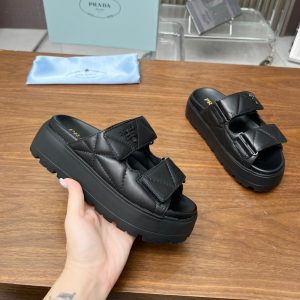 PRADA QUILTED LEATHER PLATFORM SANDALS BLACK