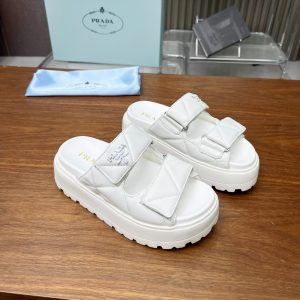 PRADA QUILTED LEATHER PLATFORM SANDALS WHITE