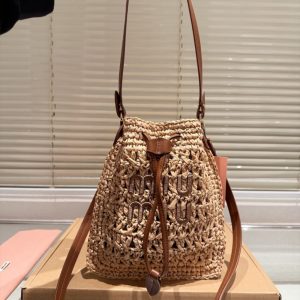 MIUMIU WOVEN FABRIC MINI BAG BEIGE 22CM 5ND016 2DO1 F0A5T