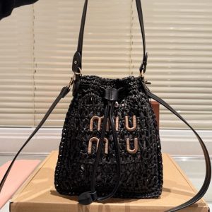 MIUMIU WOVEN FABRIC MINI BAG BLACK 22CM