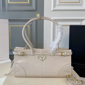 PRADA BONNIE MEDIUM LEATHER HANDBAG WHITE 32CM 1BA426 2CYR F0PG7 V MOO