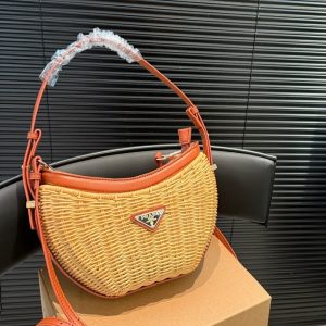 PRADA WICKER AND LEATHER ARQUÉ BAG TAN 22CM 1BC202 2CYF F0018 V OOO