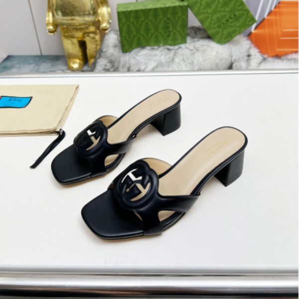 GUCCI WOMEN’S INTERLOCKING G SLIDE SANDAL BLACK 782413 AAAZG 1000