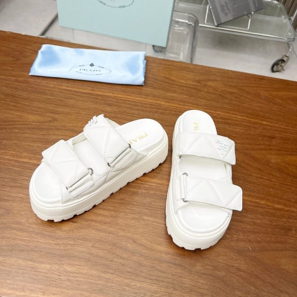 PRADA QUILTED LEATHER PLATFORM SANDALS WHITE