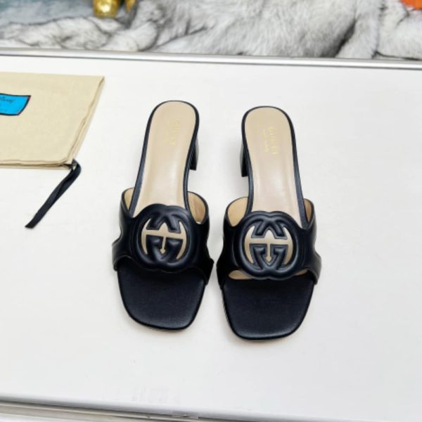 GUCCI WOMEN’S INTERLOCKING G SLIDE SANDAL BLACK 782413 AAAZG 1000