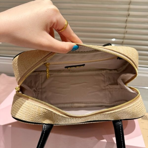 MIUMIU WOMEN’S CANVAS AND LEATHER BAG BLACK 27CM