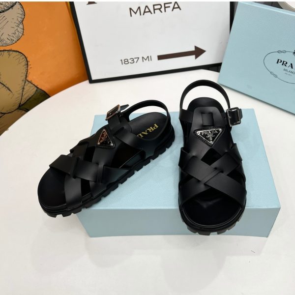 PRADA CRISSCROSS RUBBER SANDALS BLACK 2X3118 3LKK F0002 F G000