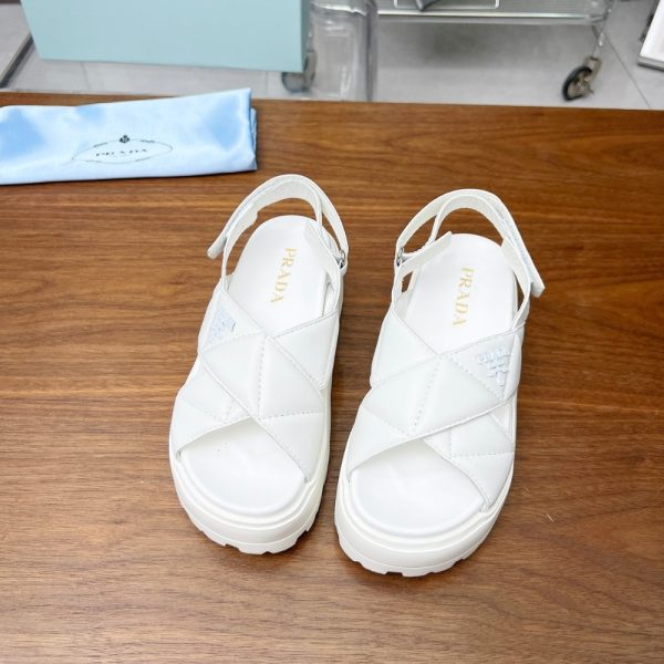 PRADA NAPPA LEATHER CRISSCROSS FLATFORM SANDALS IVORY 1XZ777 038 F0304 F 045