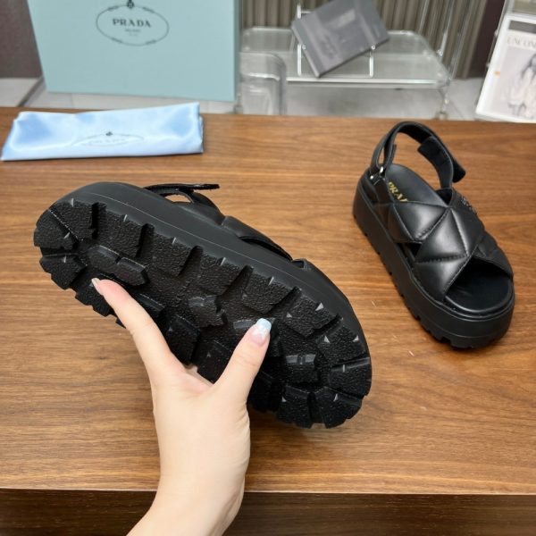 PRADA NAPPA LEATHER CRISSCROSS FLATFORM SANDALS BLACK 1XZ777 038 F0002 F 045