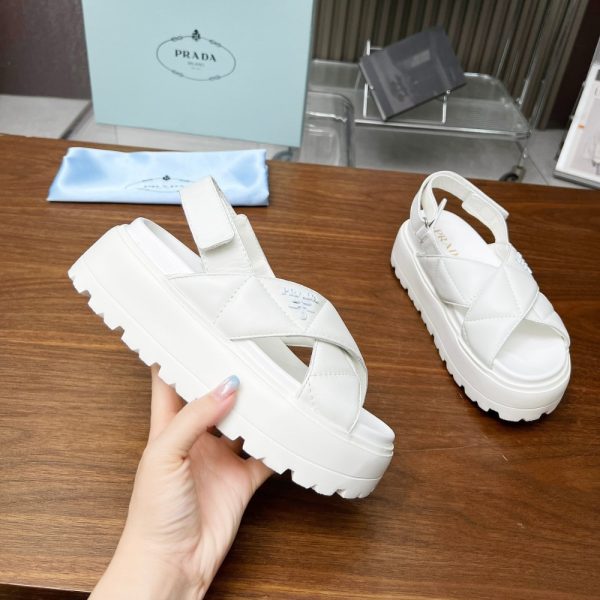 PRADA NAPPA LEATHER CRISSCROSS FLATFORM SANDALS IVORY 1XZ777 038 F0304 F 045
