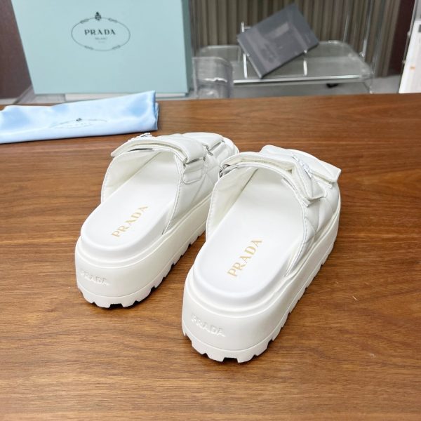 PRADA QUILTED LEATHER PLATFORM SANDALS WHITE
