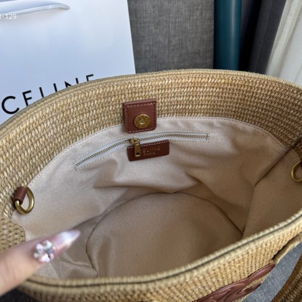 CELINE SUPPLE SMALL TRIOMPHE CLASSIC PANIER IN RAFFIA TAN 25CM