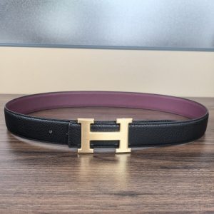 HERMÈS H REVERSIBLE LEATHER BELT BLACK AND GOLD 25MM