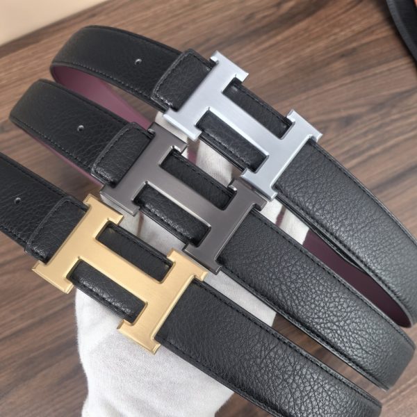HERMÈS H REVERSIBLE LEATHER BELT BLACK AND SILVER 25MM