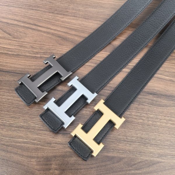 HERMÈS H REVERSIBLE LEATHER BELT BLACK AND SILVER 25MM