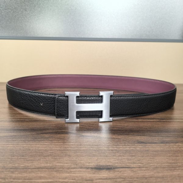 HERMÈS H REVERSIBLE LEATHER BELT BLACK AND SILVER 25MM