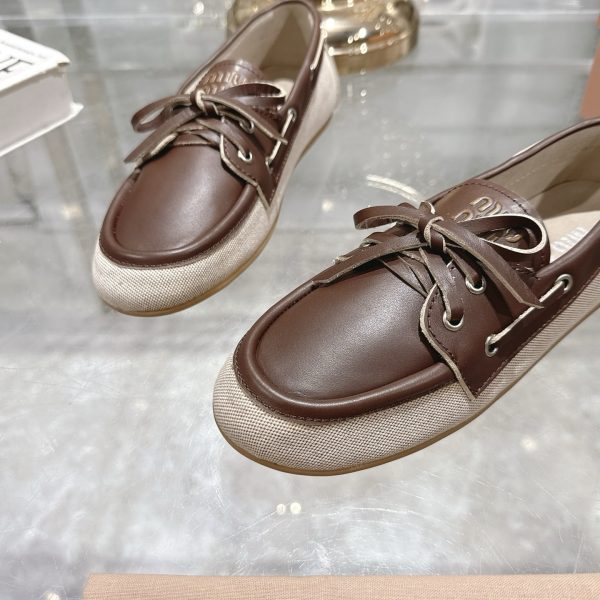 MIUMIU CANVAS AND BLEACHED LEATHER BOAT SHOES BEIGE 5D376E 3LQM F0J51 F 005