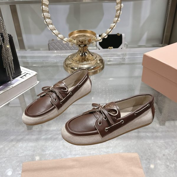 MIUMIU CANVAS AND BLEACHED LEATHER BOAT SHOES BEIGE 5D376E 3LQM F0J51 F 005