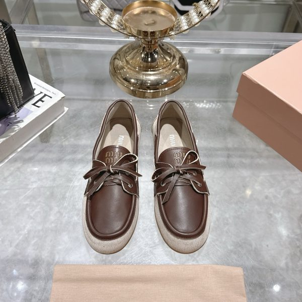 MIUMIU CANVAS AND BLEACHED LEATHER BOAT SHOES BEIGE 5D376E 3LQM F0J51 F 005
