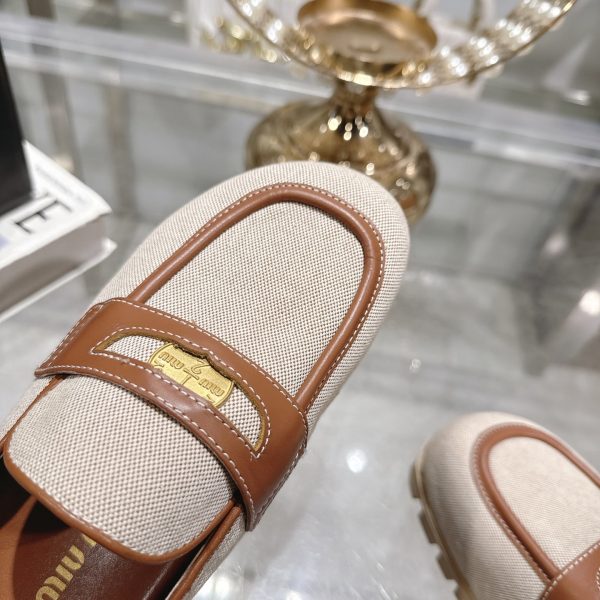 MIUMIU CANVAS AND LEATHER MULES BEIGE 5D377E Q1D F062F F 010