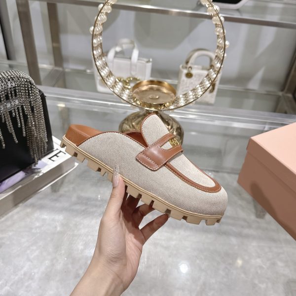 MIUMIU CANVAS AND LEATHER MULES BEIGE 5D377E Q1D F062F F 010