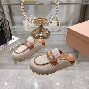 MIUMIU CANVAS AND LEATHER MULES BEIGE 5D377E Q1D F062F F 010