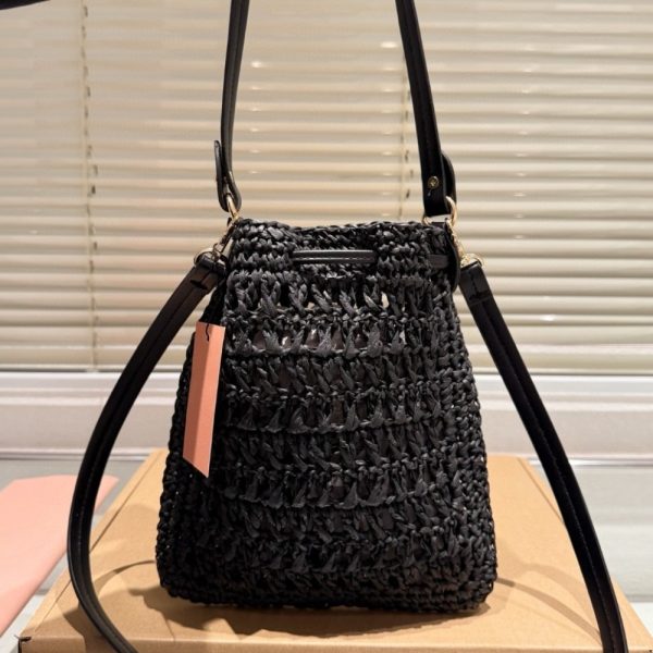 MIUMIU WOVEN FABRIC MINI BAG BLACK 22CM