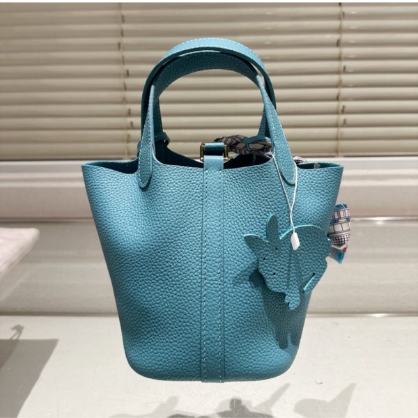 HERMES PICOTIN LOCK 18 BAG BLUE WITH GOLD 18CM