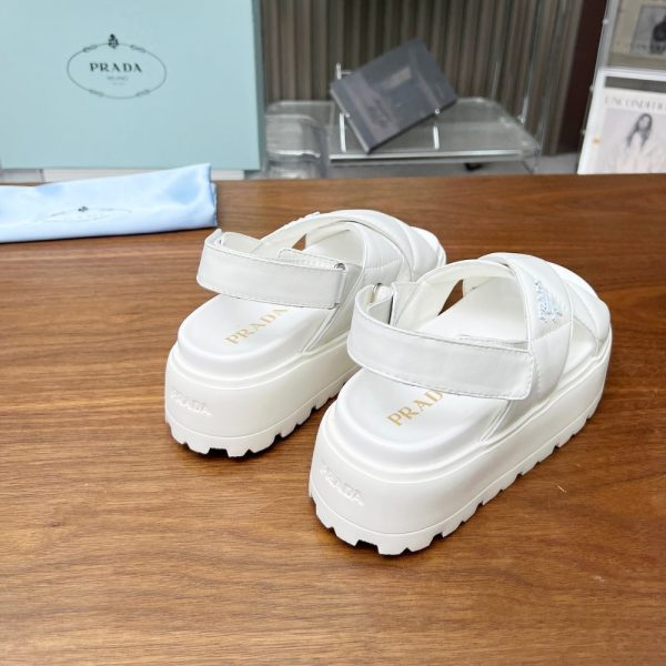 PRADA NAPPA LEATHER CRISSCROSS FLATFORM SANDALS IVORY 1XZ777 038 F0304 F 045