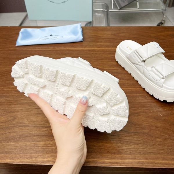PRADA QUILTED LEATHER PLATFORM SANDALS WHITE