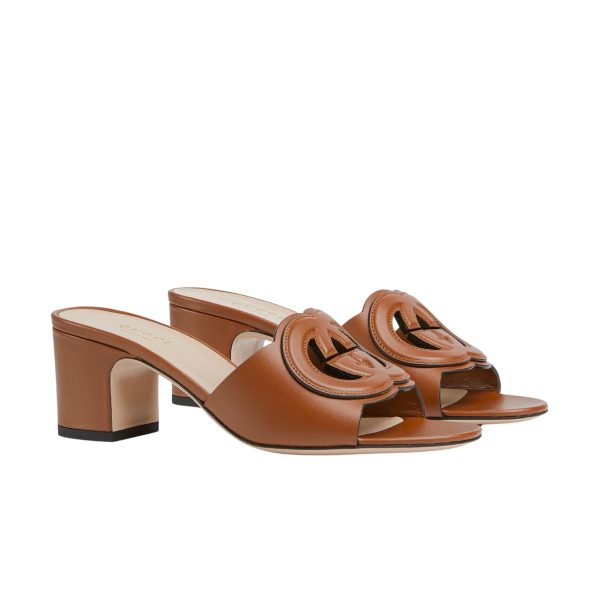 GUCCI WOMEN’S INTERLOCKING G SLIDE SANDAL BROWN 782413 AAAZG 2535