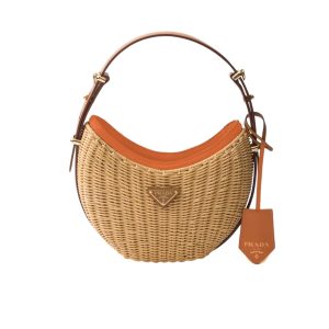 PRADA WICKER AND LEATHER ARQUÉ BAG TAN 22CM 1BC202 2CYF F0018 V OOO
