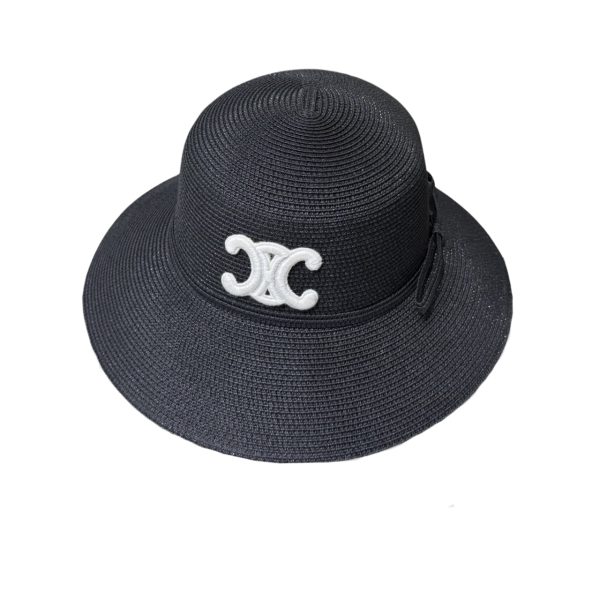 CELINE TRIOMPHE RAFFIA BUCKET HAT WITH BOW BLACK