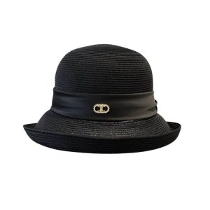 CELINE  RAFFIA  CURLED BRIM HAT WITH SATIN BLACK