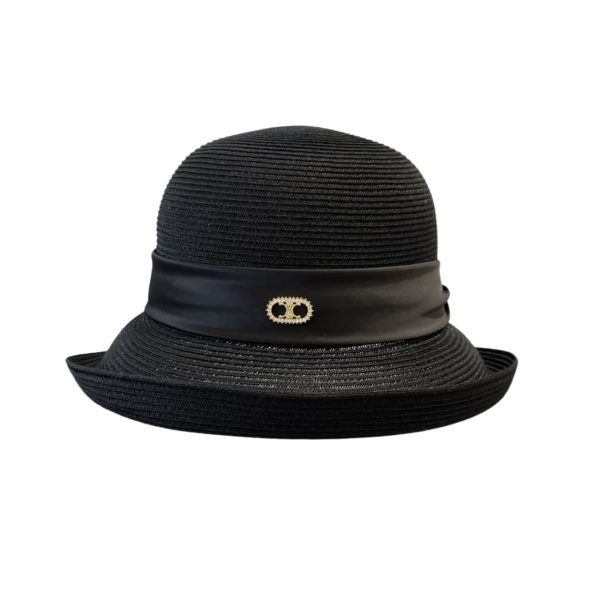 CELINE  RAFFIA  CURLED BRIM HAT WITH SATIN BLACK