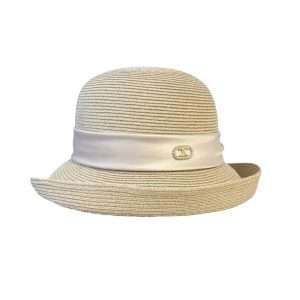 CELINE  RAFFIA  CURLED BRIM HAT WITH SATIN WHITE