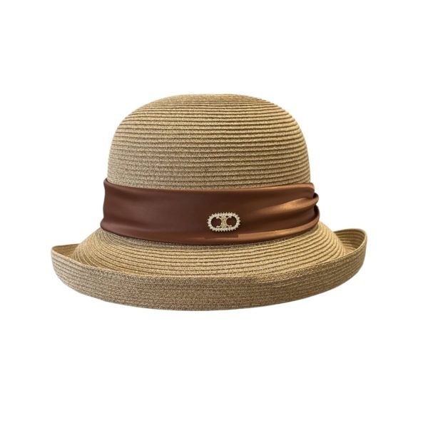 CELINE  RAFFIA  CURLED BRIM HAT WITH SATIN NATURAL