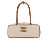 MIUMIU WOMEN’S CANVAS AND LEATHER BAG NATURAL BEAU 27CM